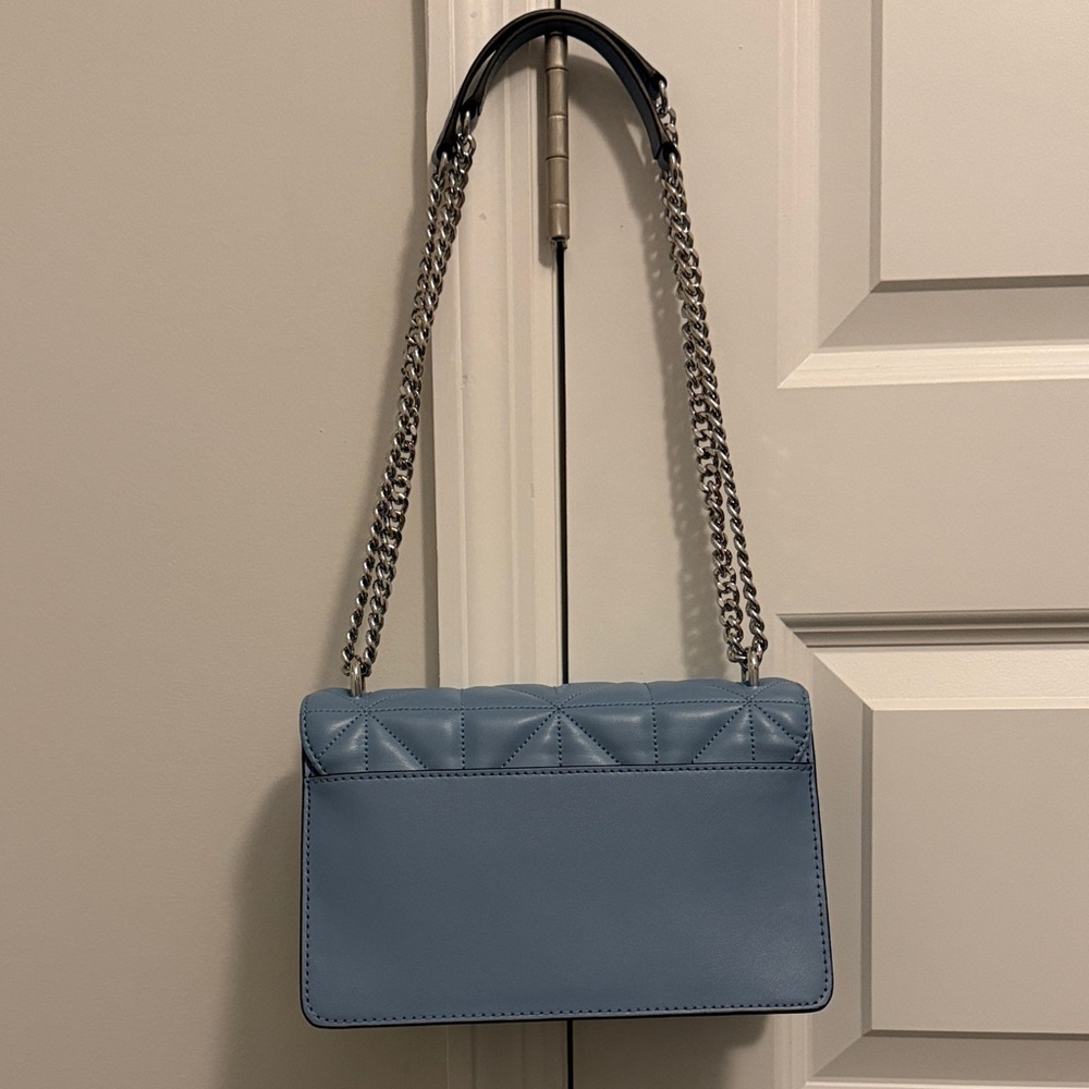 Michael Kors Blue Quilted Shoulder Bag with Silver Chain - Picture 7 of 8
